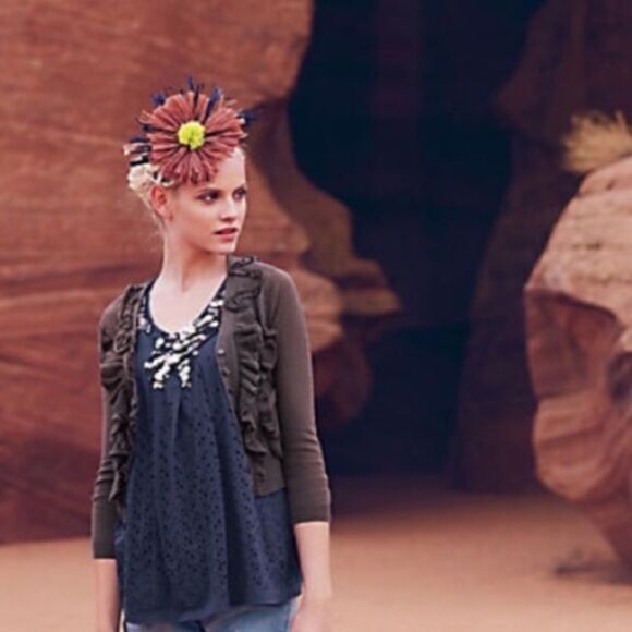 Anthropologie Deletta Blue Sprinkled Shell Detailed Top - Picture 1 of 10